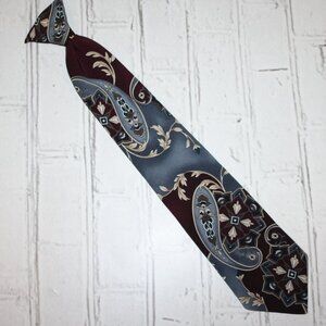 🌀 Vintage Maroon & Blue Paisley Clip-On Tie – Haggar (18" x 3.5")